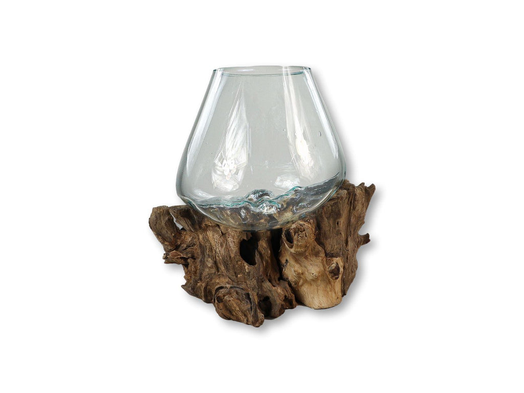 Vase sur bois de racine - ø30x23 - Naturel - Bois de teck/verre