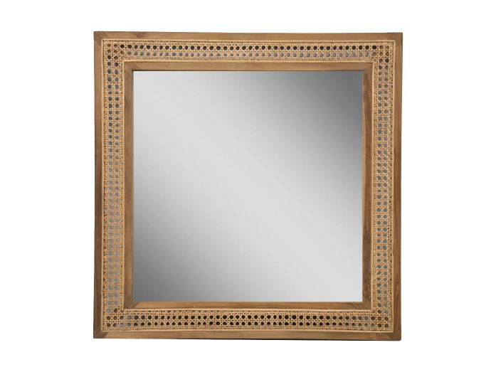 Miroir carré - 80x3x80 - Naturel - Teck/rotin