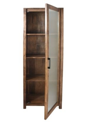 Vitrine en bois avec verre - 60x40x180 - Naturel - Bois de manguier/verre