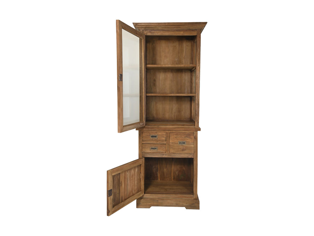 Vitrine en bois avec verre - 72x46x193 - Naturel - Teck/verre