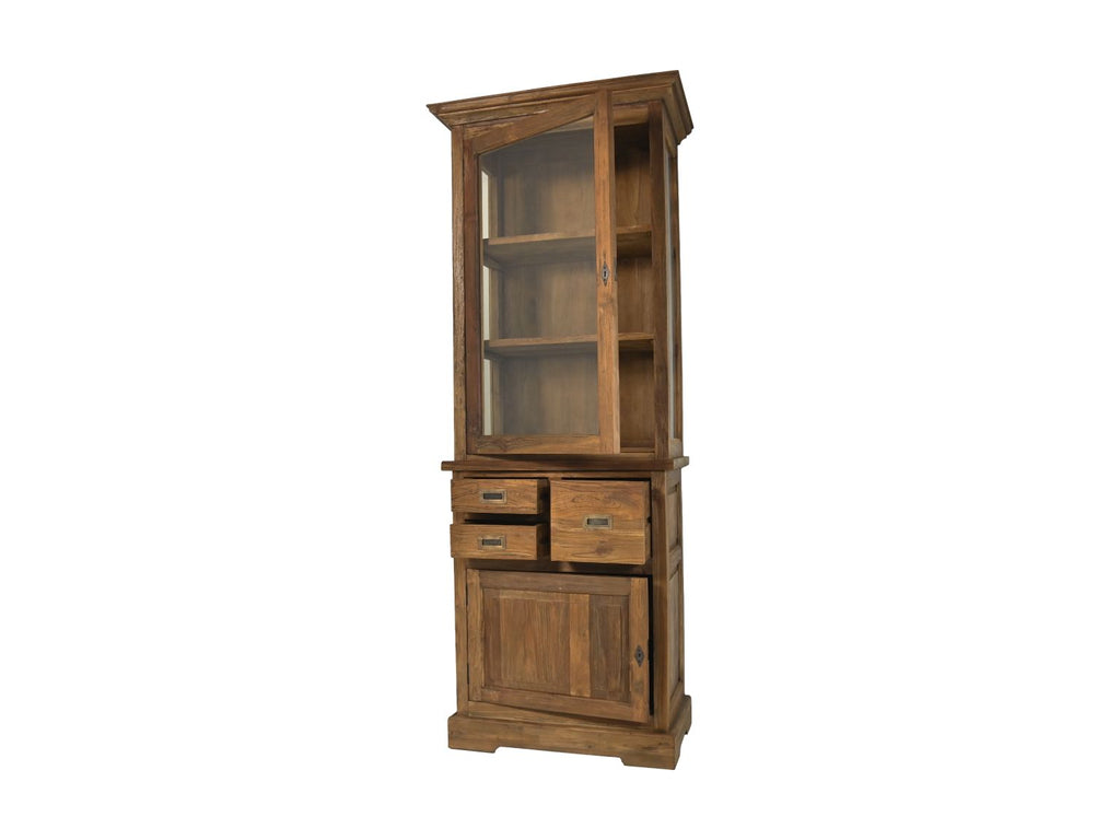 Vitrine en bois avec verre - 72x46x193 - Naturel - Teck/verre