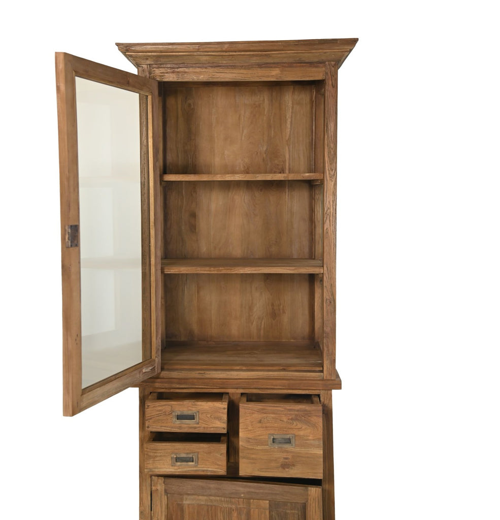 Vitrine en bois avec verre - 72x46x193 - Naturel - Teck/verre