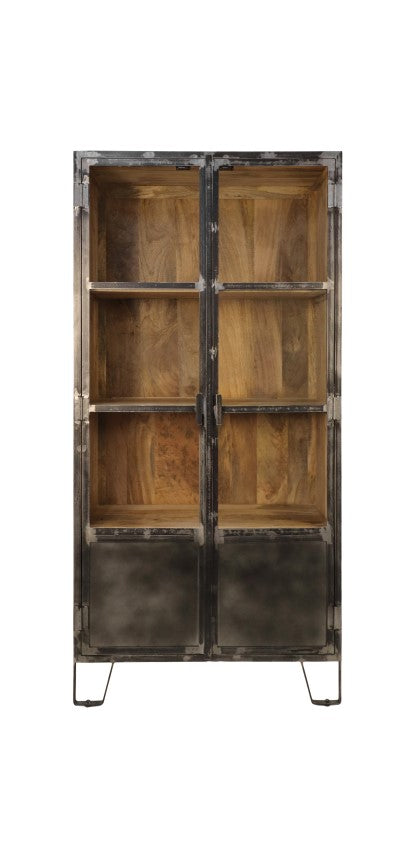 Vitrine Hayward - 90x40x190 - naturel/gris foncé - bois de manguier/fer