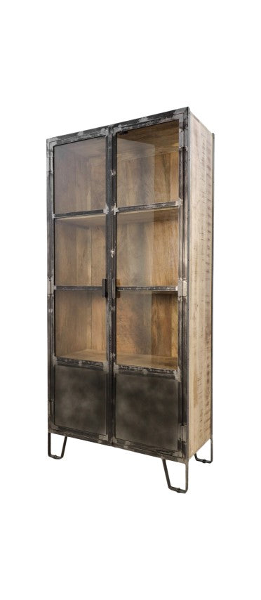 Vitrine Hayward - 90x40x190 - naturel/gris foncé - bois de manguier/fer