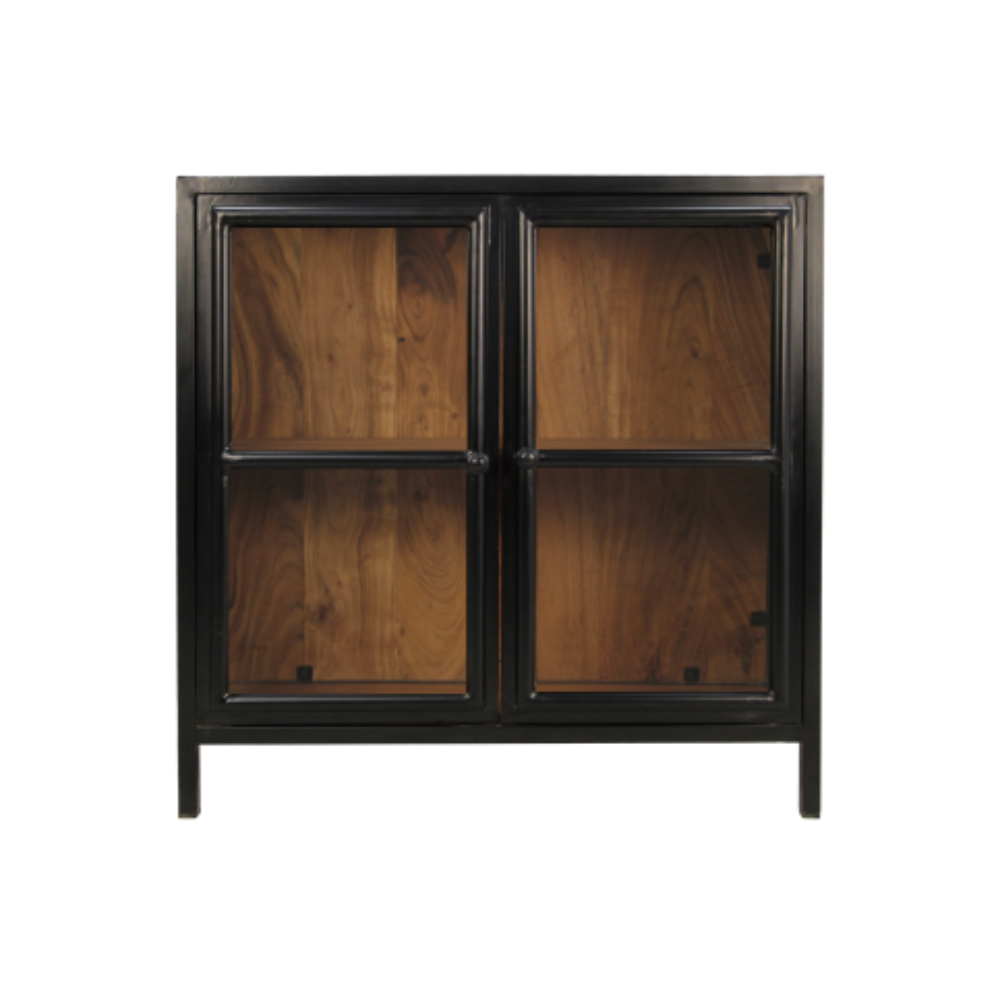 Vitrine Kingston - 90x40x90 - naturel/noir - acacia/fer/verre