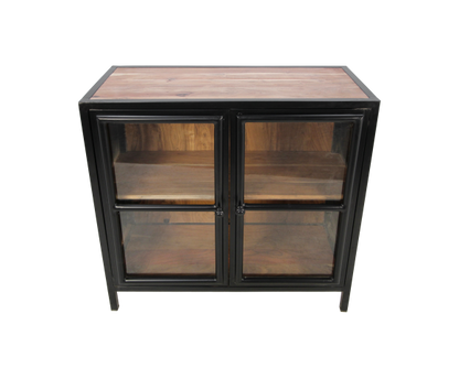 Vitrine Kingston - 90x40x90 - naturel/noir - acacia/fer/verre