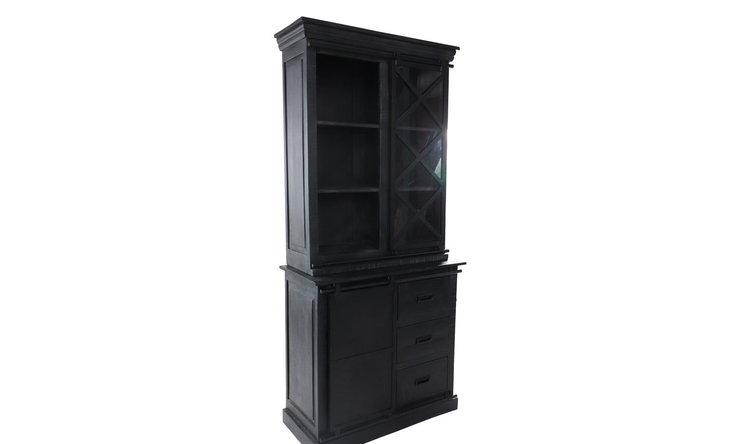 Vitrine Melbourne - 95x45x195 - Noir - Bois de manguier rustique / fer