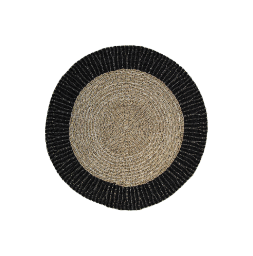 Tapis Malibu - ø120 cm - raphia/jonc de mer - naturel/noir