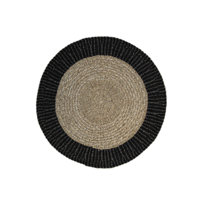 Tapis Malibu - ø120 cm - raphia/jonc de mer - naturel/noir