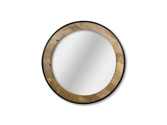 Miroir joue rond - ø90x5 - Naturel/noir - Teck